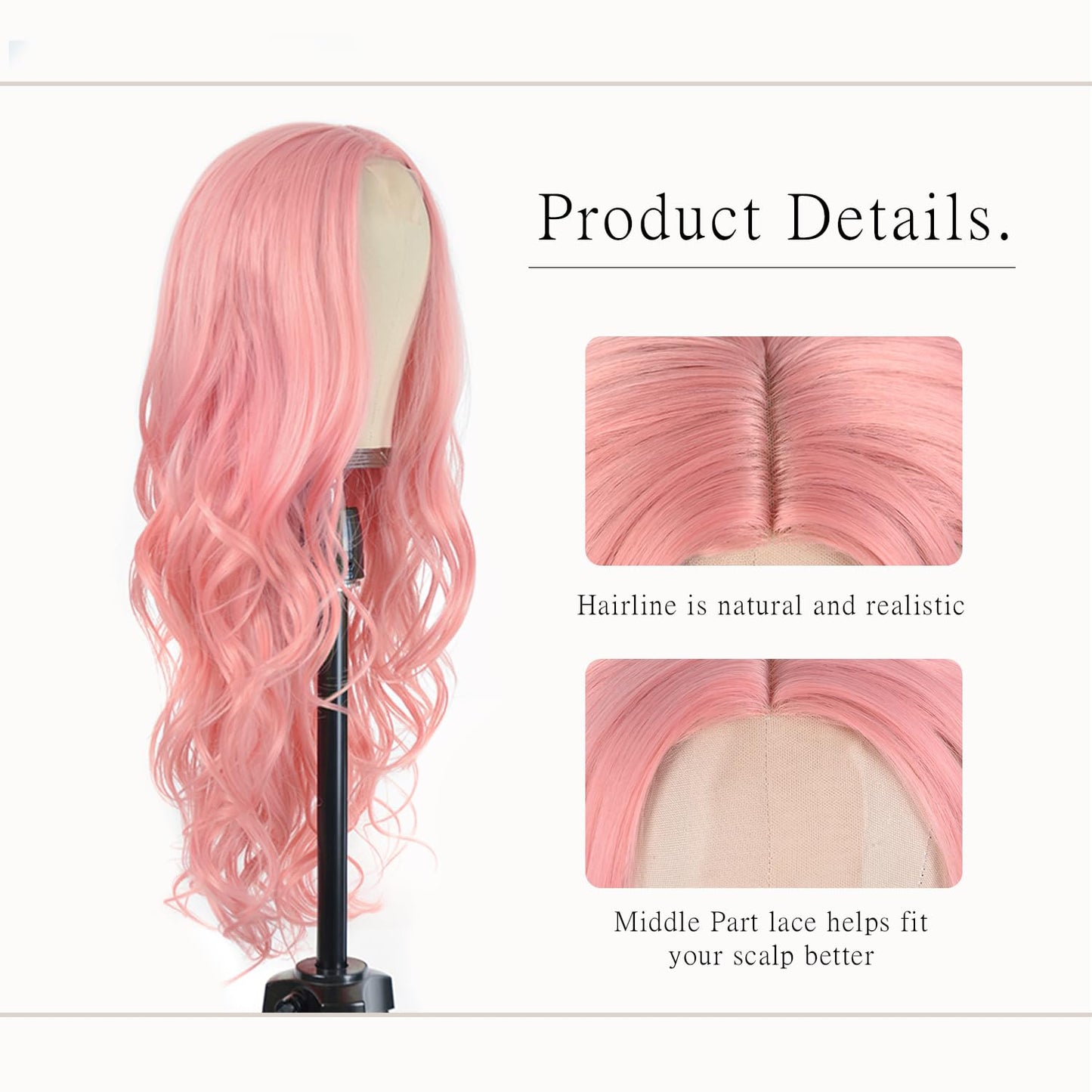 BrittyHair Pink Wigs for Women 26 Inch Long Pink Wavy Wig Natural Looking Middle Part Curly Wig Heat-resistant synthetic fiber wigs for Daily Wear Cosplay and Halloween