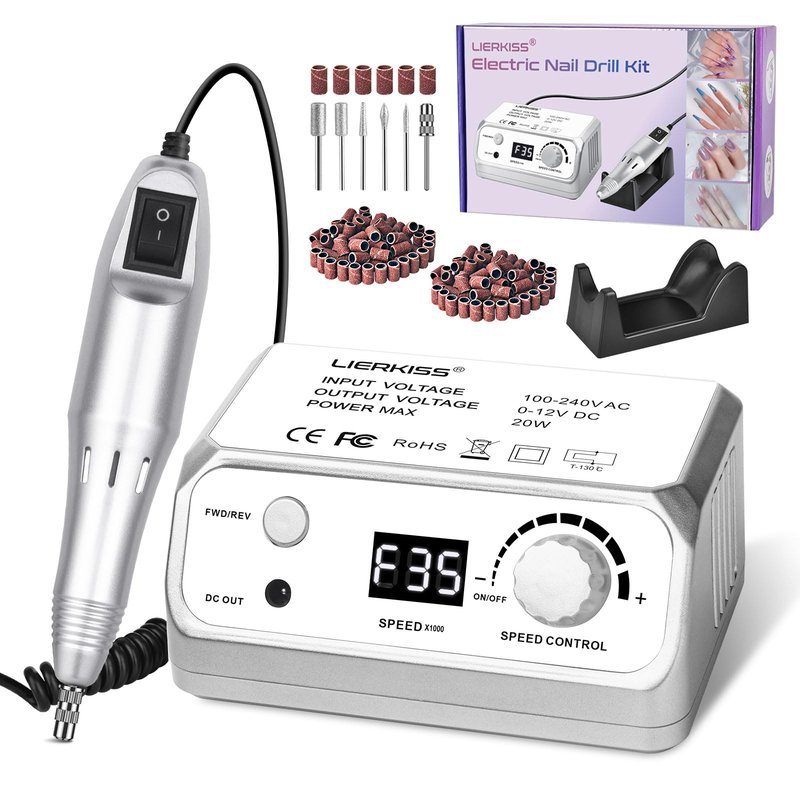 LIERKISS Professional Nail Drill 35000RPM Drill Nail Electric Nail File Dril Nails with 100pcs Sanding Bands and Nail Drill Bits for Acrylic, Gel Nail Manicure & Pedicure