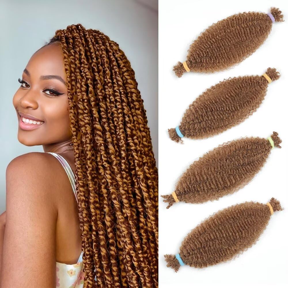 Spring Twist Hair - Afro Kinky Bulk Human Hair Bundles | 12 Inch Ginger Marley Twist for Crochet & Braiding