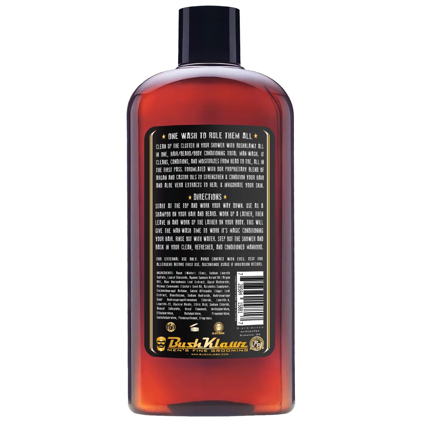 BushKlawz URBAN PRINCE MAN WASH Men’s Original All in One 3-in-1 Shampoo Conditioner Hair Beard BodyWash Man Made American Viking Crew Cannon Wash with Bulldog Duke PH Ballwash