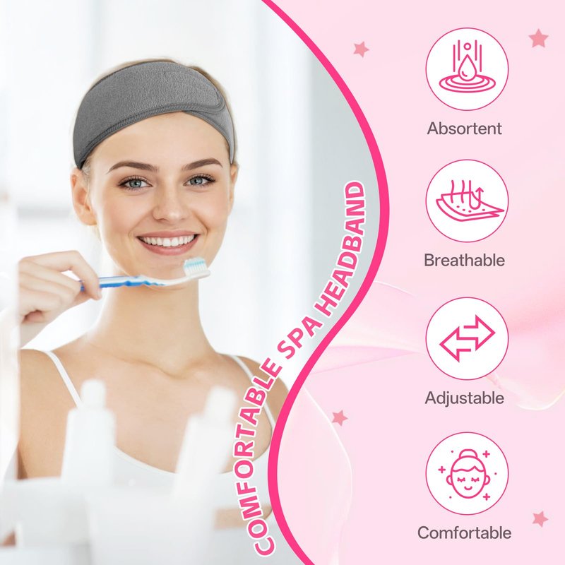SHENGYIWA 30 Pack Adjustable Spa Headband for Women Non-Slip Facial Hair Wrap for Washing Face, Makeup, Shower, Skincare, and Yoga (Pink, 30)