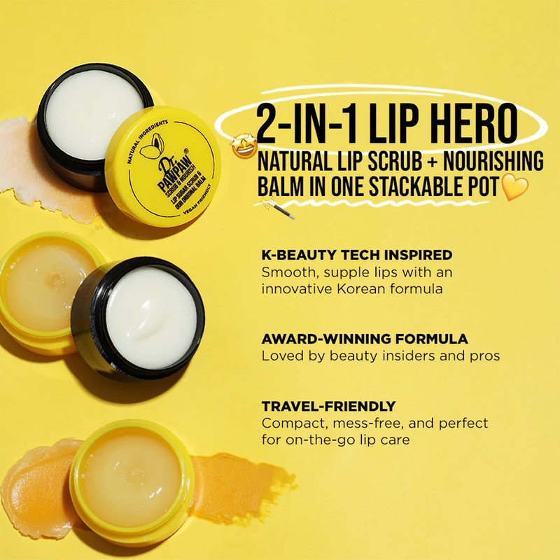 Dr. PawPaw Lip Scrub and Lip Balm Duo - Vegan Lip Scrub Exfoliator and Hydrating Lip Balm with Pawpaw, Aloe, Olive and Castor Oils - 0.55 oz