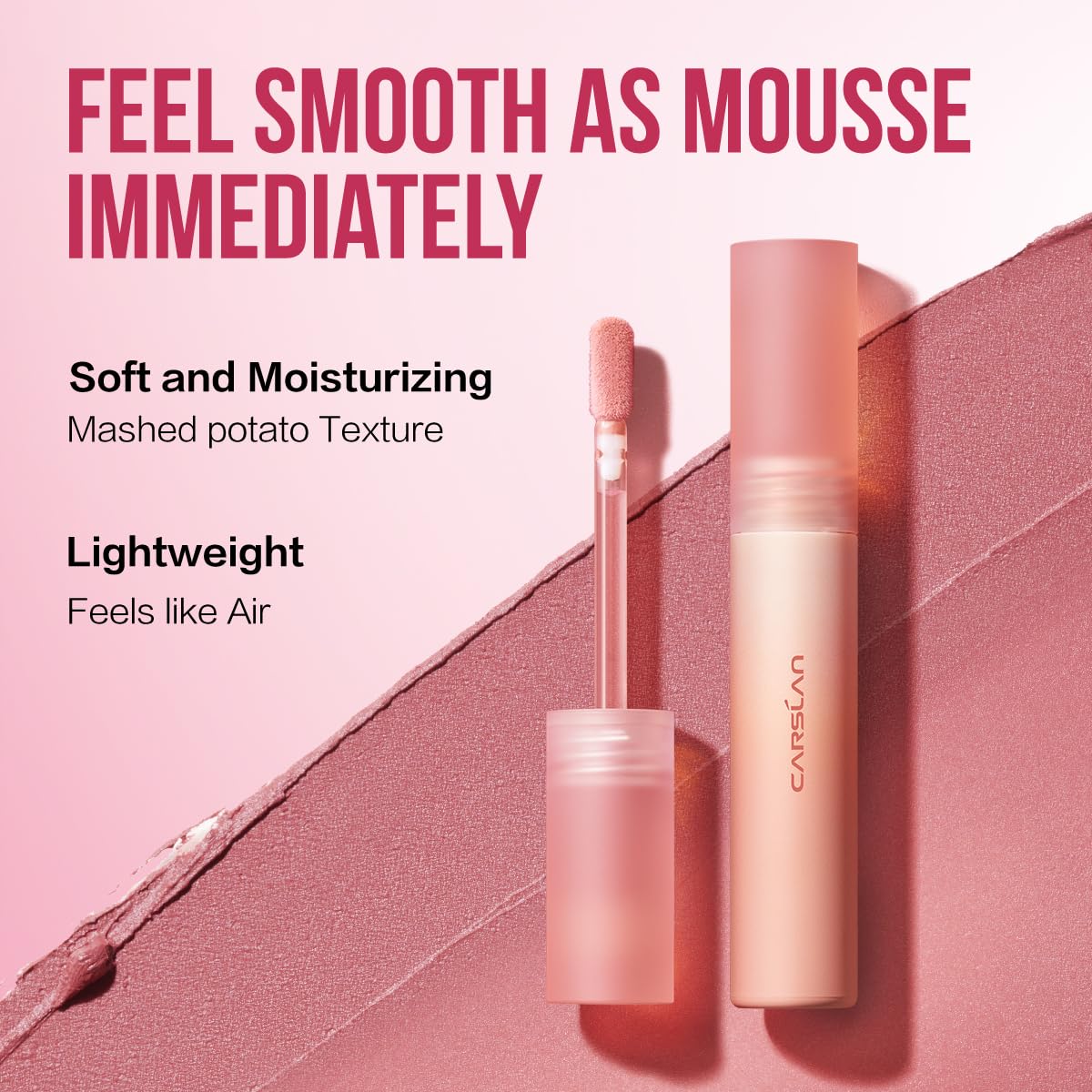 CARSLAN Velvet Matte Lipstick, High Pigment Lip Mud, Longwear, Lightweight, Smooth, Moisturizing Lipstick with Vitamin E, Hyaluronic Acid, GM03