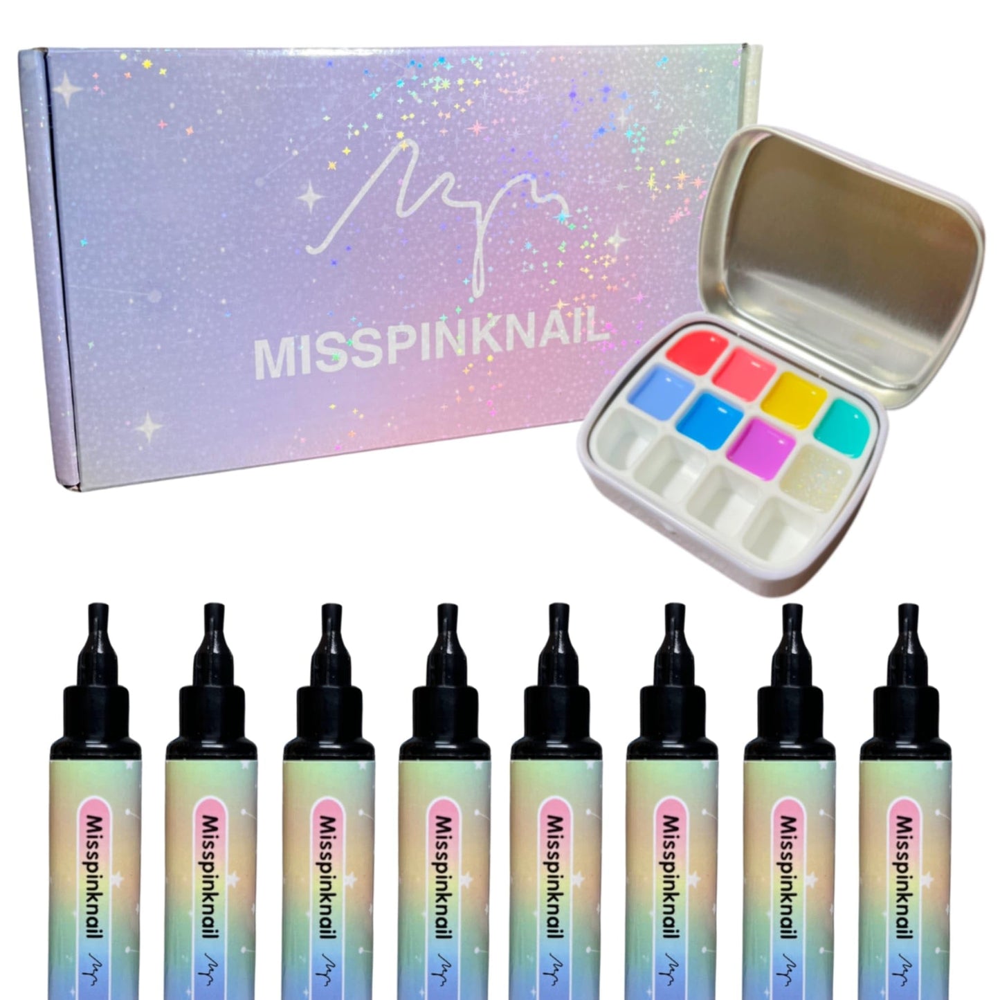 YJMyujimi Semi Translucent jelly Gel Rainbow Set 8 colours 5g each Black Tube gel polish DIY at home nail art drawing 7bright colour & 1 sparkling gel Small case with 12 divisions Fine packaging Gift