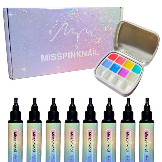 YJMyujimi Semi Translucent jelly Gel Rainbow Set 8 colours 5g each Black Tube gel polish DIY at home nail art drawing 7bright colour & 1 sparkling gel Small case with 12 divisions Fine packaging Gift