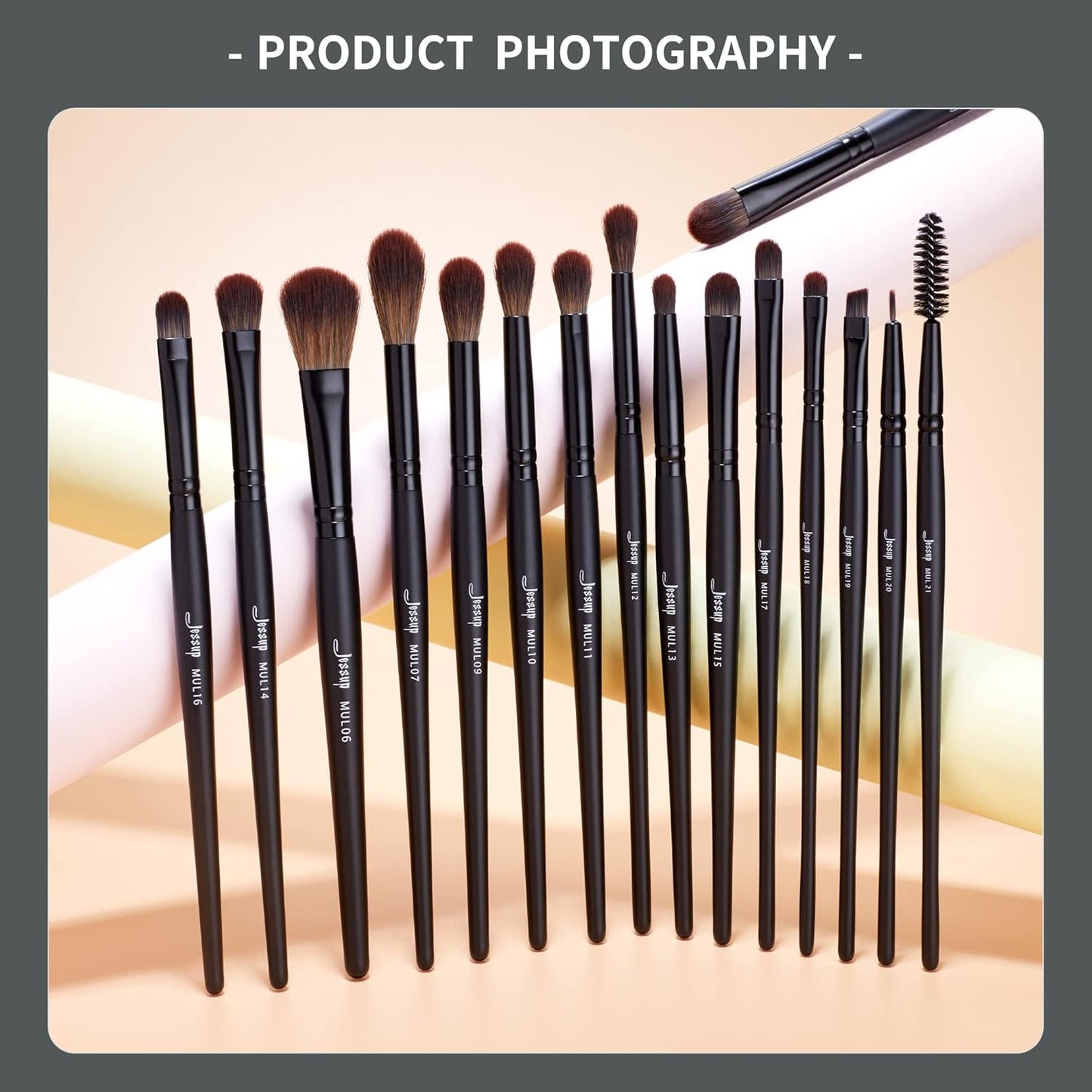 Jessup Eye Brushes Set - Vegan Makeup Brushes for Concealer, Eyeshadow & Eyeliner | 16-Piece Black Set