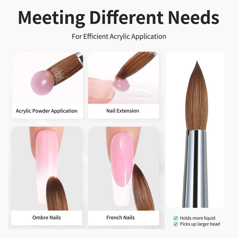 varnishea 100% Pure Kolinsky Hair Acrylic Nail Brush Solid Wood Handle Professional Manicure Brushes for Powder Nail Acrylic Application - Salon & DIY Nail Art Essentials - Size 16, 1.0 Count
