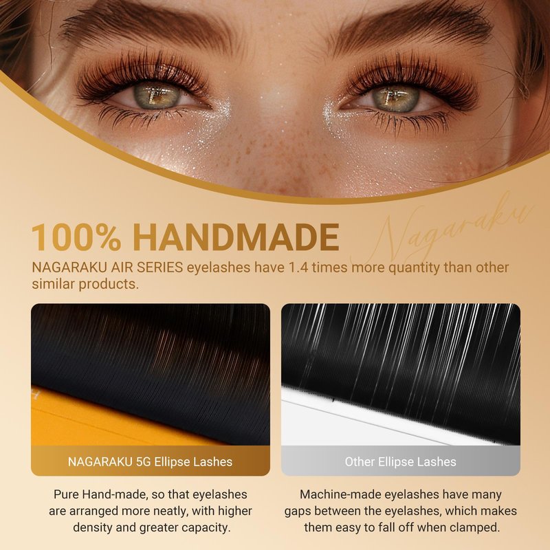 NAGARAKU Double Tips Ellipse Eyelash Extensions Lighter Thinner Split Tips Flat False Lashes 5 Trays in 1 Pack 0.20 C curl 11/12/13/14/15mm Soft Faux Mink Individual False Lash 16 Rows