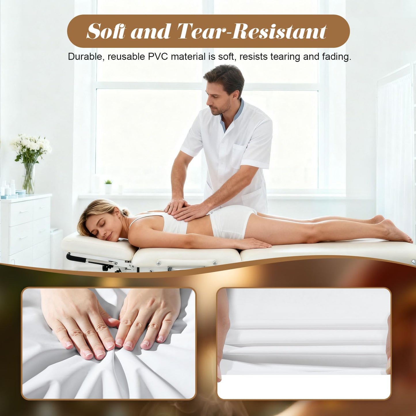 87"x51" Massage Table Sheets, Waterproof PVC Massage Table Cover, Reusable Wax Mat Pad Oilproof Lash Bed Cover, Massage Bed Cover Waxing Mat for Beauty Salon, SPA, Lash Extension, Tattoo (White 2pcs)