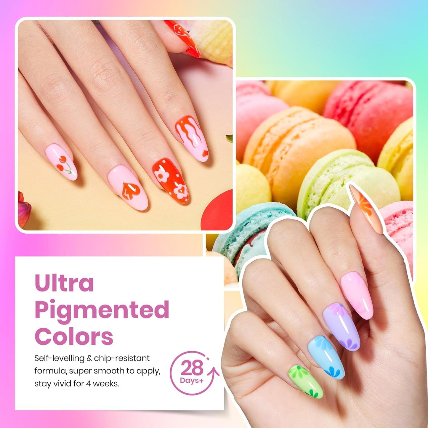 Beetles Summer Gel Polish Set - 36 Vibrant Neon & Pastel Colors | Base Coat, Glossy & Matte Top Coats