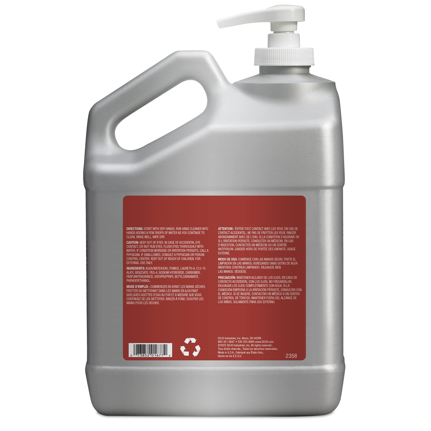 Gojo Cherry Gel Pumice Hand Cleaner, 1 Gallon, Pump Bottle, Pack of 1