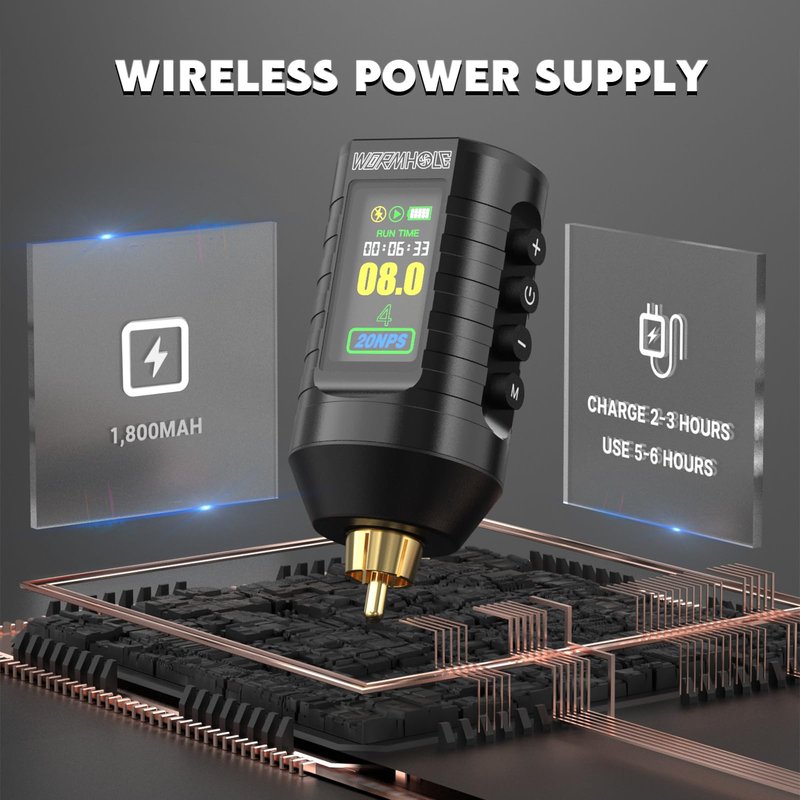 Wormhole Wireless Tattoo Practice Gun Kit with 1,800mAh Battery, 20PCS Tattoo Needles Wireless Tattoo Machine Kit Aluminum Alloy for Beginner and Tattooist WTK296