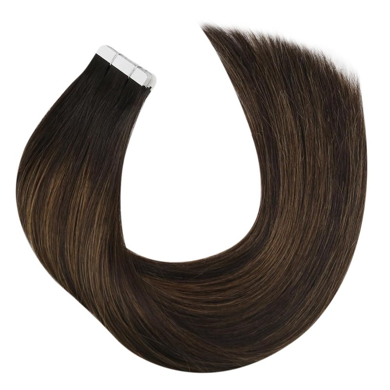 Tape In Hair Extensions - Human Hair Balayage Brown Rooted - 18 Inch, 20pcs, 50g