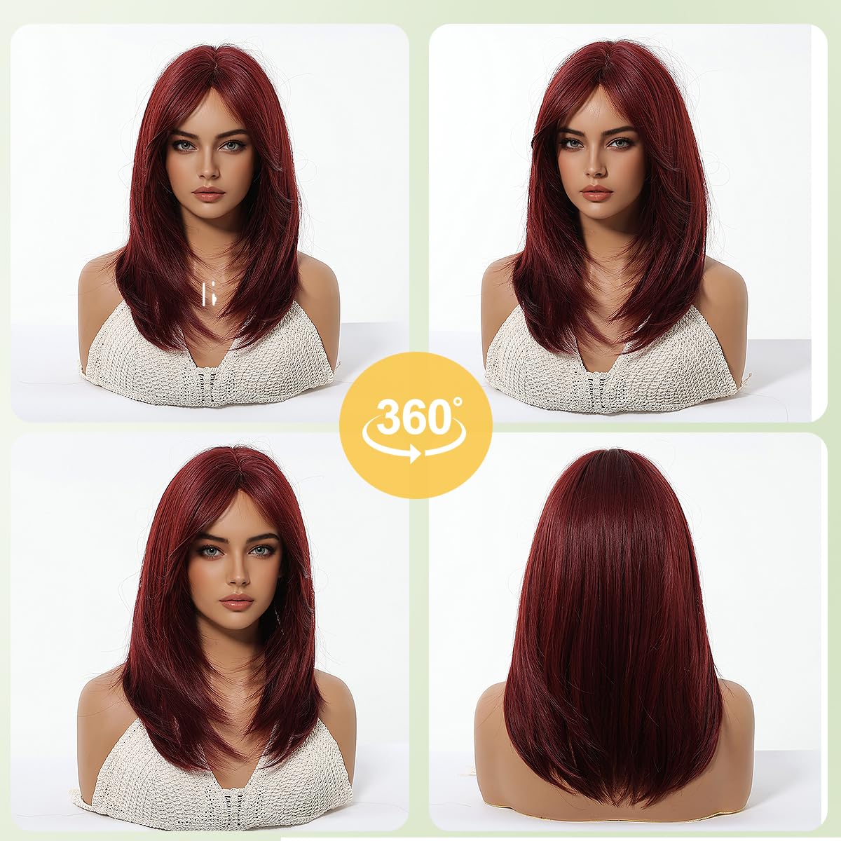 MS.FEEL Black Mixed Brown Wigs For Women Medium Length Layered Straight Wig Middle Part Glueless Synthetic Wigs for Daily Party Use 16 Inch