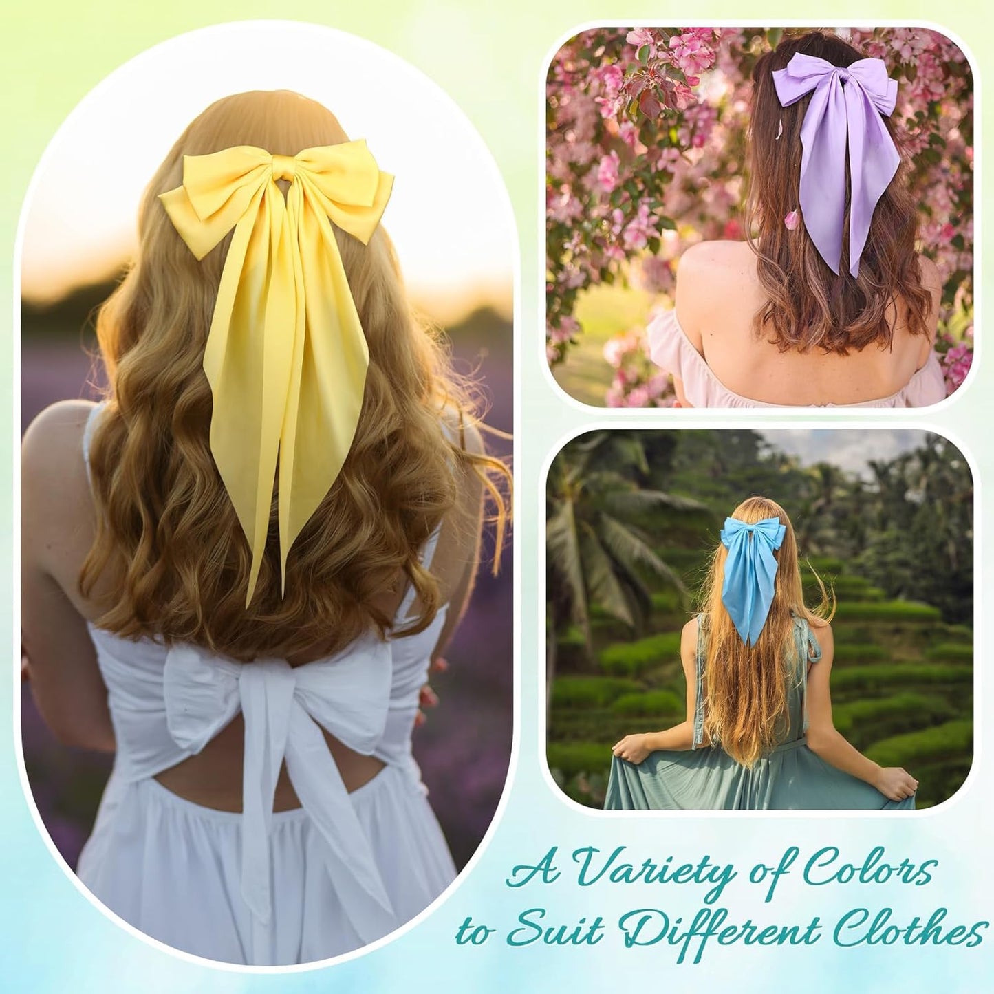 32Pcs Satin Hair Bows - Oversized Silky Hair Clips for Women | Large Ribbons with Long Tails