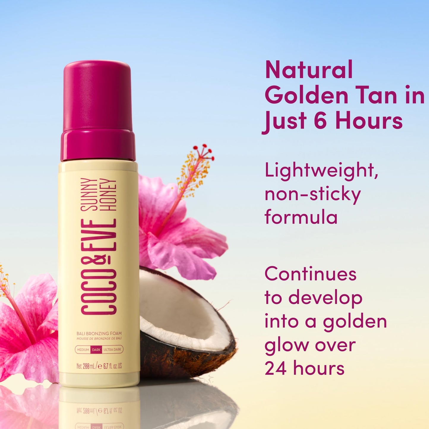 Coco & Eve Sunny Honey Self Tanner Foam - (Ultra Dark) Fast Drying, Streak-Free Sunless Tanning Mousse, Tropically Scented Lightweight Natural Looking Tan, Non-Sticky, Vegan, Cruelty Free | 6.7 Fl Oz