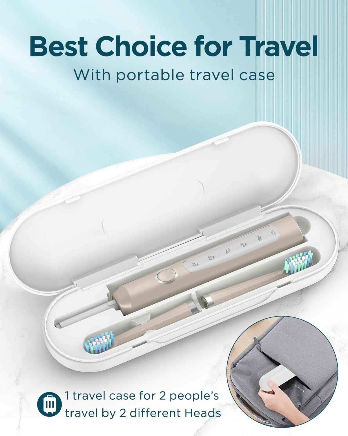 Rtauys M5 Sonic Electric Toothbrush for Adults - Rechargeable Electric Toothbrushes with 8 Brush Heads & Holder, Travel Case, Power Electric Toothbrush，3 Hours Charge for 120 Days - Champagne Gold