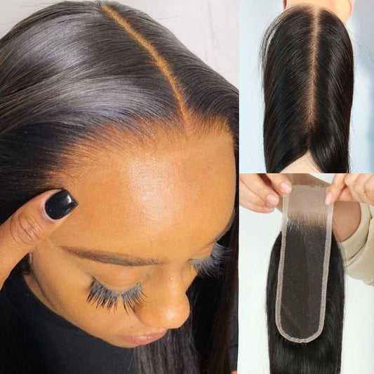 Mnador 2x6 Skinlike Real HD Lace Closure Deep Parting Straight Human Hair, 0.095mm Ultra-thin HD Lace, Tiny Knots, Brazilian Virgin Hair Closure, Pre-plucked with Natural Hairline, 12inch