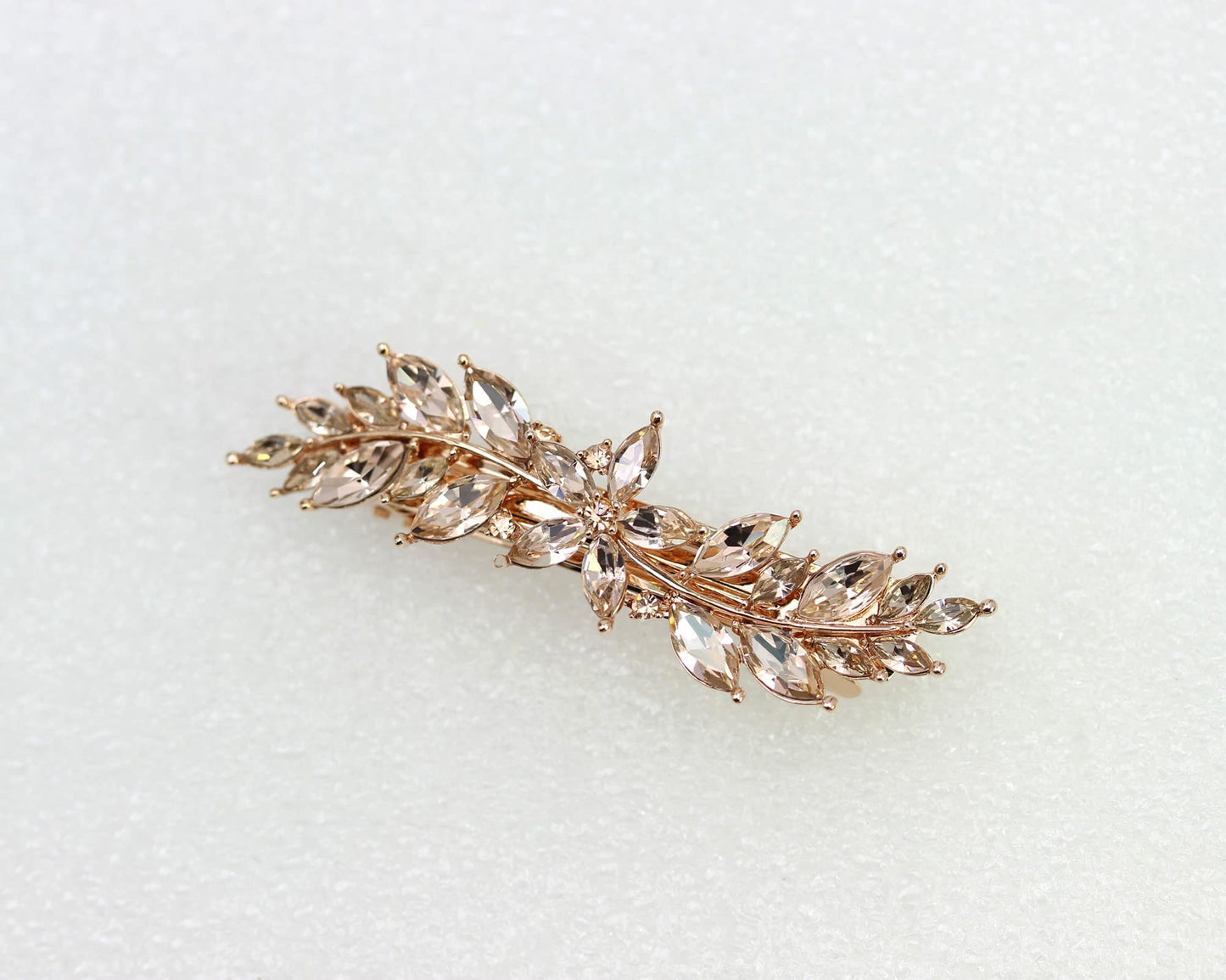 Faship Gorgeous Champagne Rhinestone Crystal Small Floral Hair Barrette Clip
