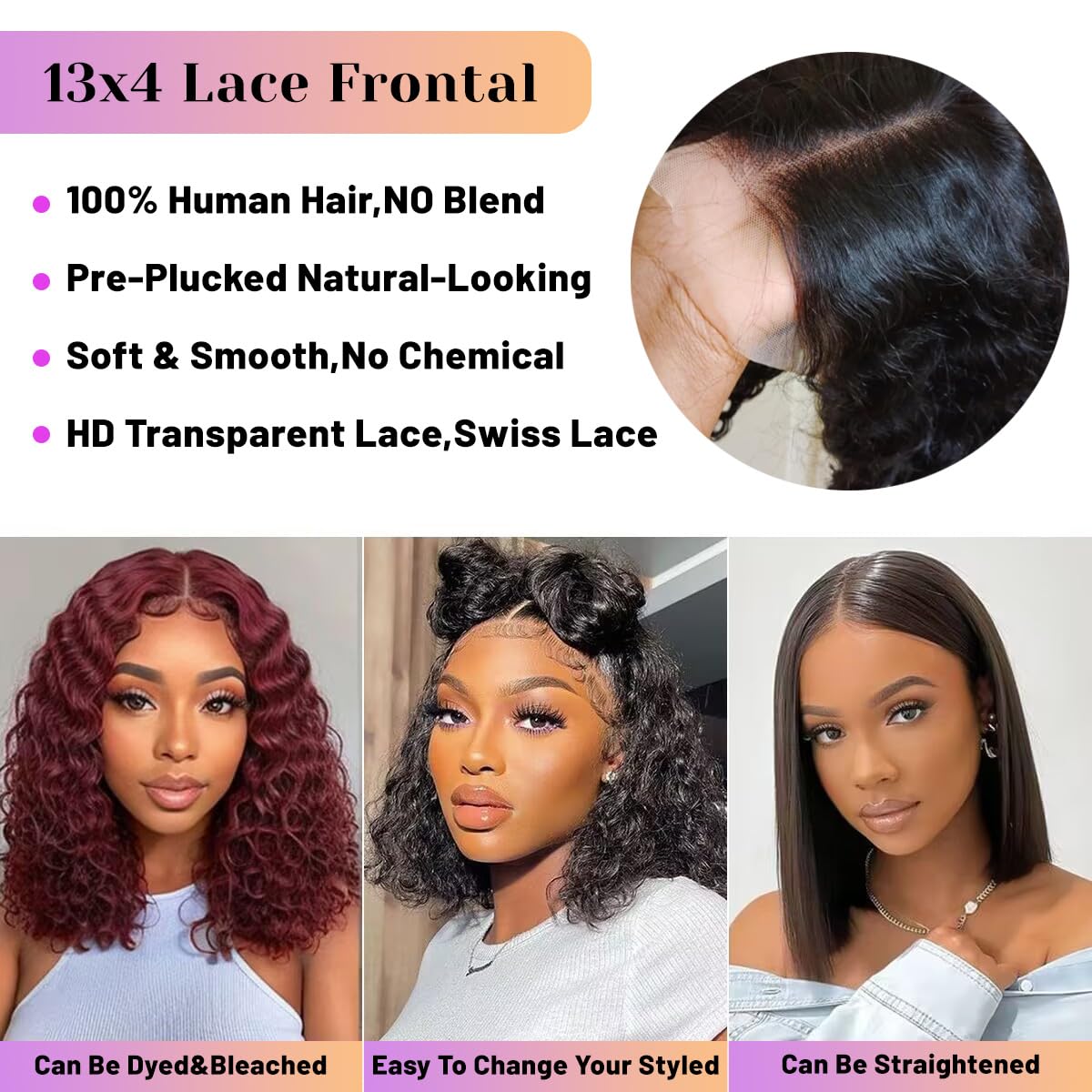 LAPIALA 10 Inch Short Bob Wig 13x4 Deep Wave Bob Wigs Human Hair 180% Density Deep Curly 100% Human Hair Wigs Pre Plucked Wet and Wavy Transparent Lace Frontal Wig for Women Natural Hairline