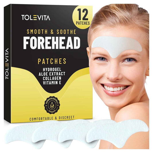 TOLEVITA - Forehead Wrinkle Patches | Forehead Lines Remover | Anti-Wrinkle Patches for Smoothing Fine Lines with Hydrogel, Aloe Extract, Collagen, Vitamin E, For All Skin Types - 12 Pcs