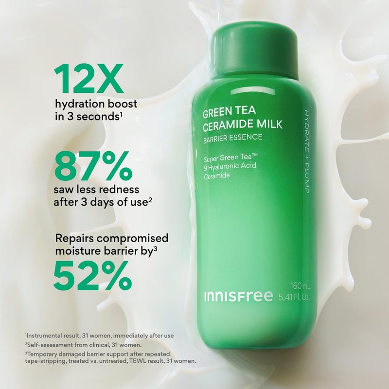 innisfree Green Tea Supercharged Healthy Barrier Duo, Limited Edition Hydrating Korean Skincare Set for All Skin Types including Acne-Prone, Dry, and Oily
