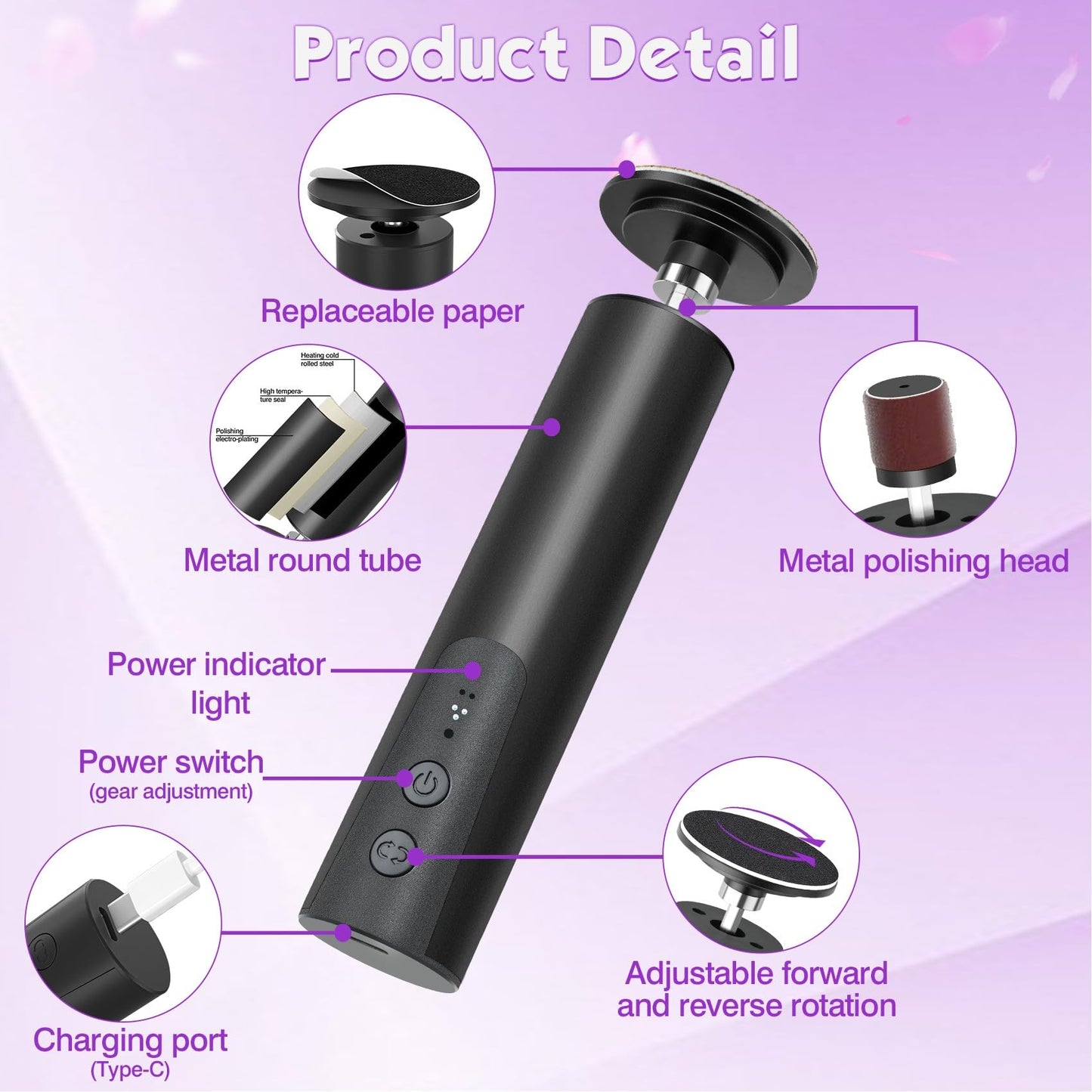 Electric Foot Callus Remover, 2 in 1 Foot File Grinder Tool with 6 Speed Controller, Foot Sander Foot Scrubber Dead Skin Remover,Rechargeable Pedicure Tools for feet Men Women