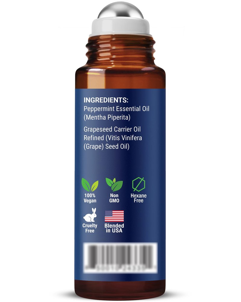 Peppermint Essential Oil Roll-On 10 ml - Pure, Natural & Prediluted Blend with Fresh Minty Aroma - Roller for Aromatherapy & Headache Relief - Nexon Botanics