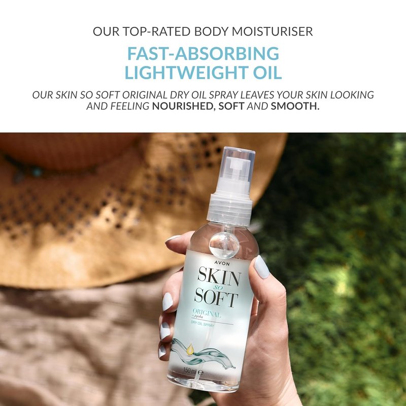 AVON SKIN SO SOFT Original Jojoba Oil Spray – Lightweight DRY Oil with Natural Moisturizing JOJOBA for Silky Smooth, Hydrated Skin 5.Fl Oz 150 ML (4- PACK)