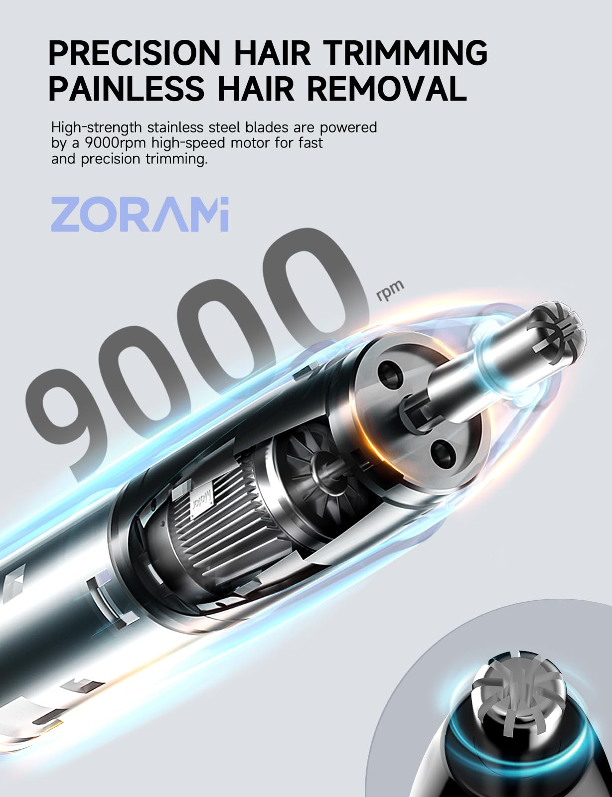 ZORAMI Rechargeable Ear and Nose Hair Trimmer - 2026 Professional Painless Eyebrow & Facial Hair Trimmer for Men Women, Powerful Motor and Dual-Edge Blades for Smoother Cutting Black