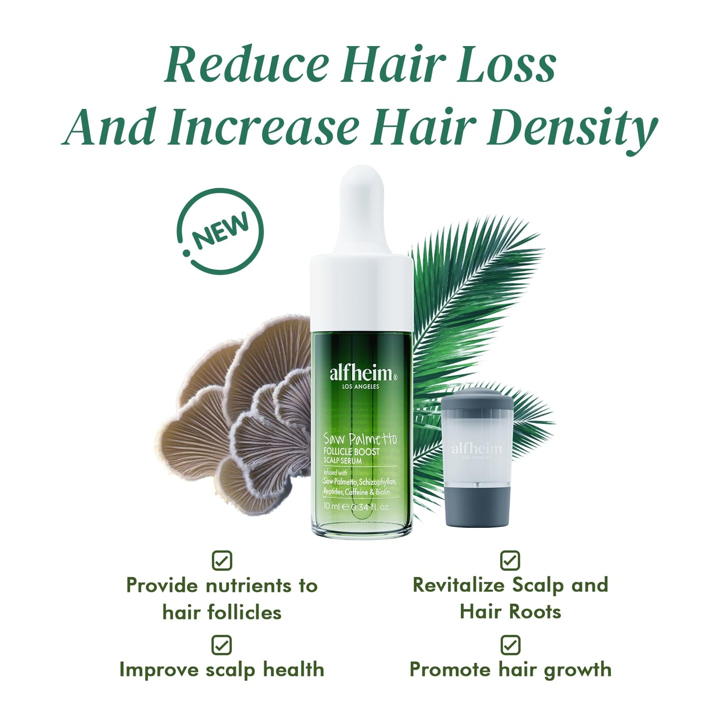 ALFHEIM Saw Palmetto Follicle Boost Scalp Serum Travel Size, Clinically Tested Formula for Thinning Hair, Peptides, Caffeine & Biotin, 0.34 fl Oz