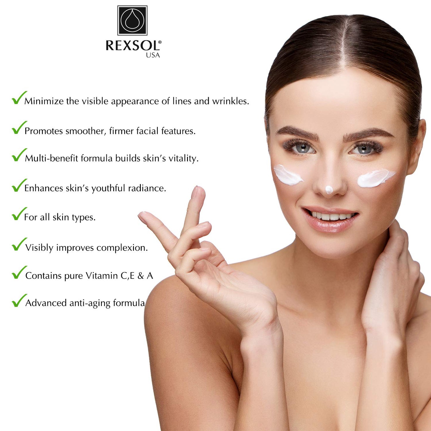 REXSOL Retinol + Vitamin C Anti-Aging Cream - Night Face Care & Dark Spot Remover | 2 OZ Infused with Vitamin E & A