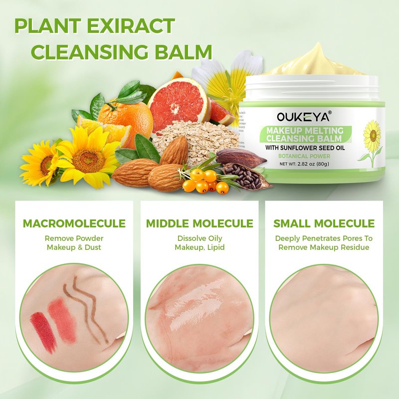 OUKEYA Cleansing Balm,Makeup Remover Balm-Natural Ingredients-Suitable for All Skin Types,Gently Remove Mascara, Eyeliner Makeup | Removes Dirt & Impurities 80g/2.82oz
