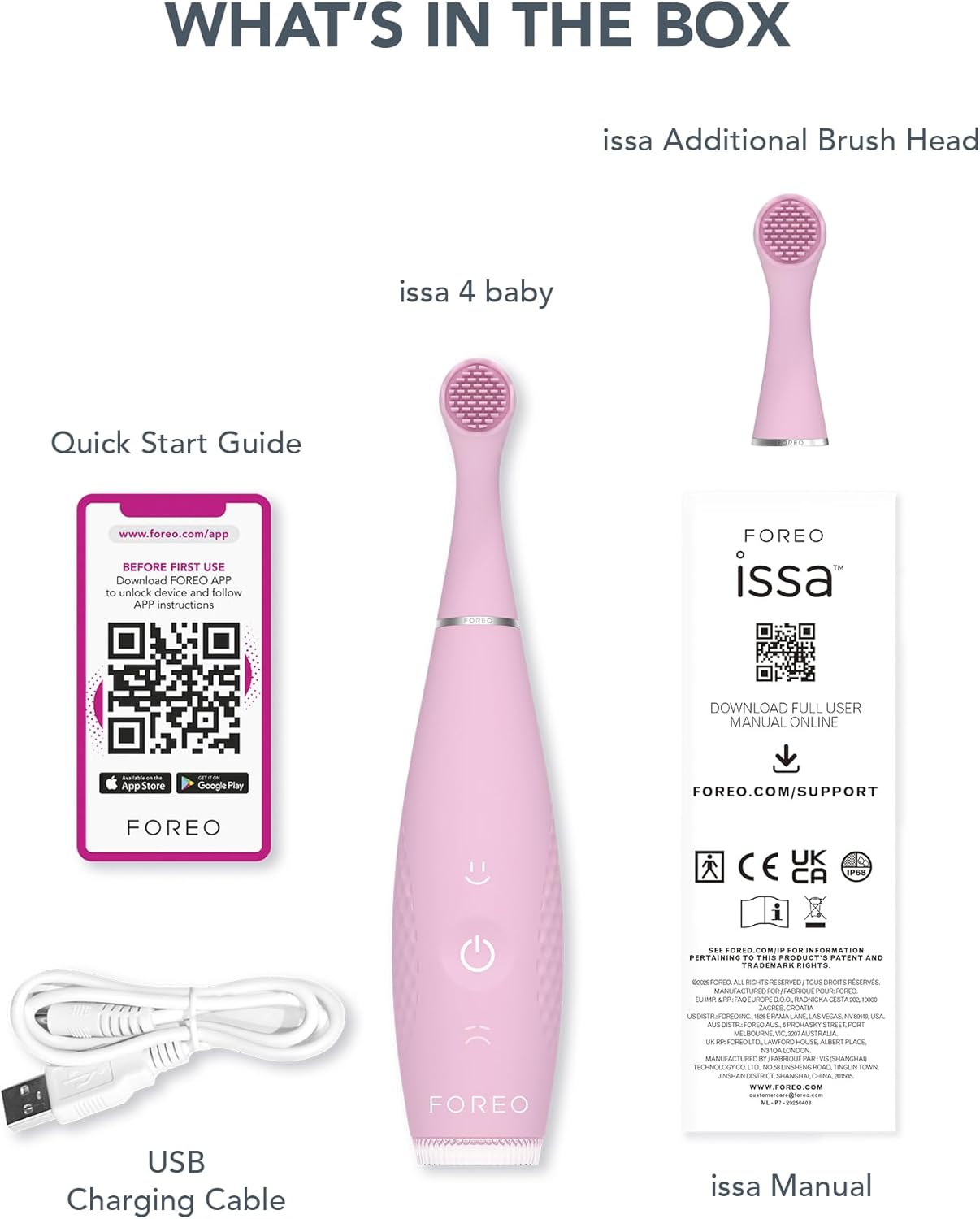 FOREO ISSA 4 Baby - Silicone Sonic Electric Toothbrush for Babies | 2-Sided Bristles, Gum Massage, Travel-Friendly - Pearl Pink