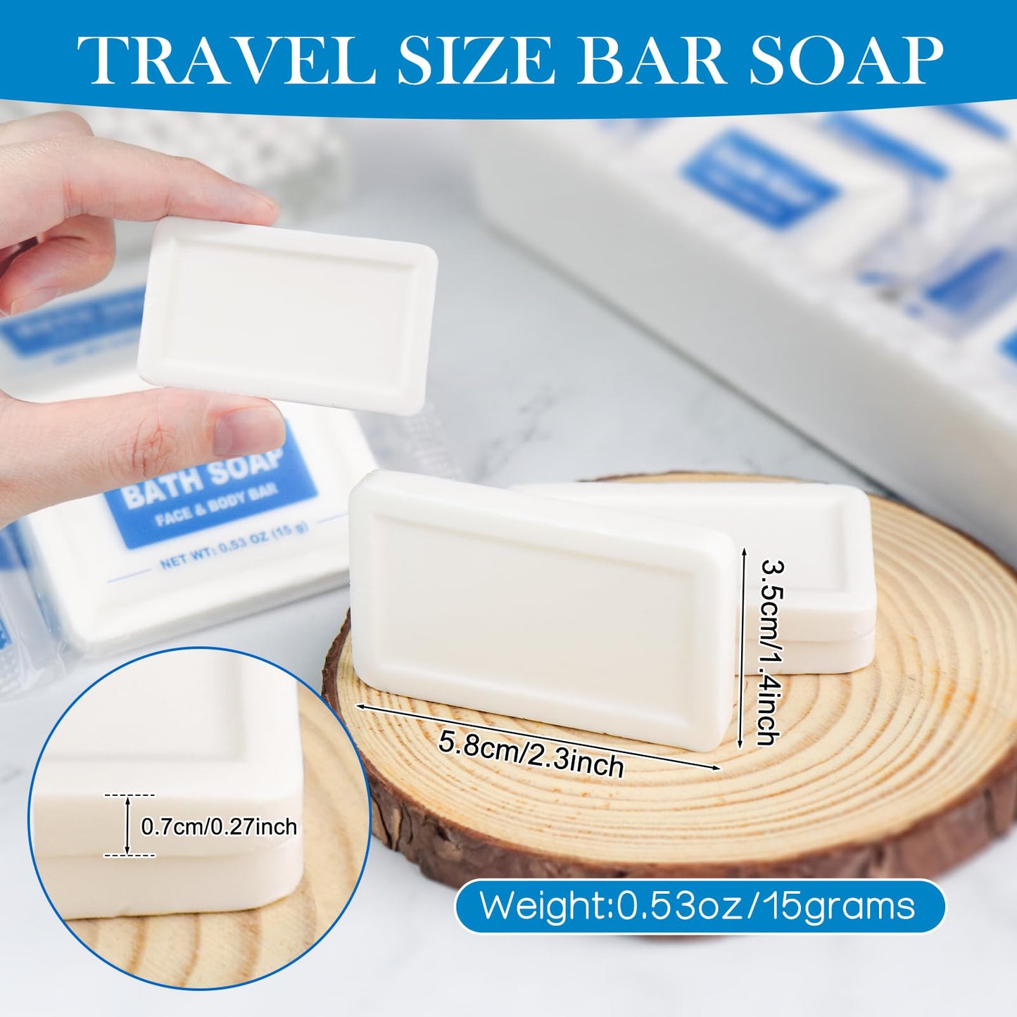 HAIFOTRVA 100 Pack Mini Travel Size Bar Soap Bulk,0.53 oz/15 grams Individually Wrapped Small Disposable Hotel Soap Bars Toiletries for Church,Homeless Gifts,Bathroom,Guest