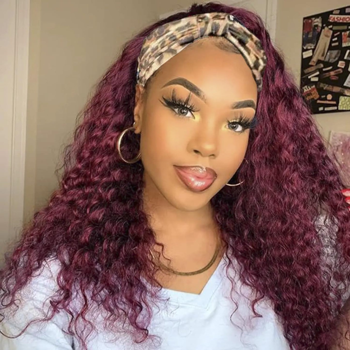 Bellarayine Headband Wig Human Hair Deep Wave Human Hair Headband Wig Glueless Curly Hair Human Hair Wigs None Lace Front Wigs for Black Women Human Hair (14inch,99J)