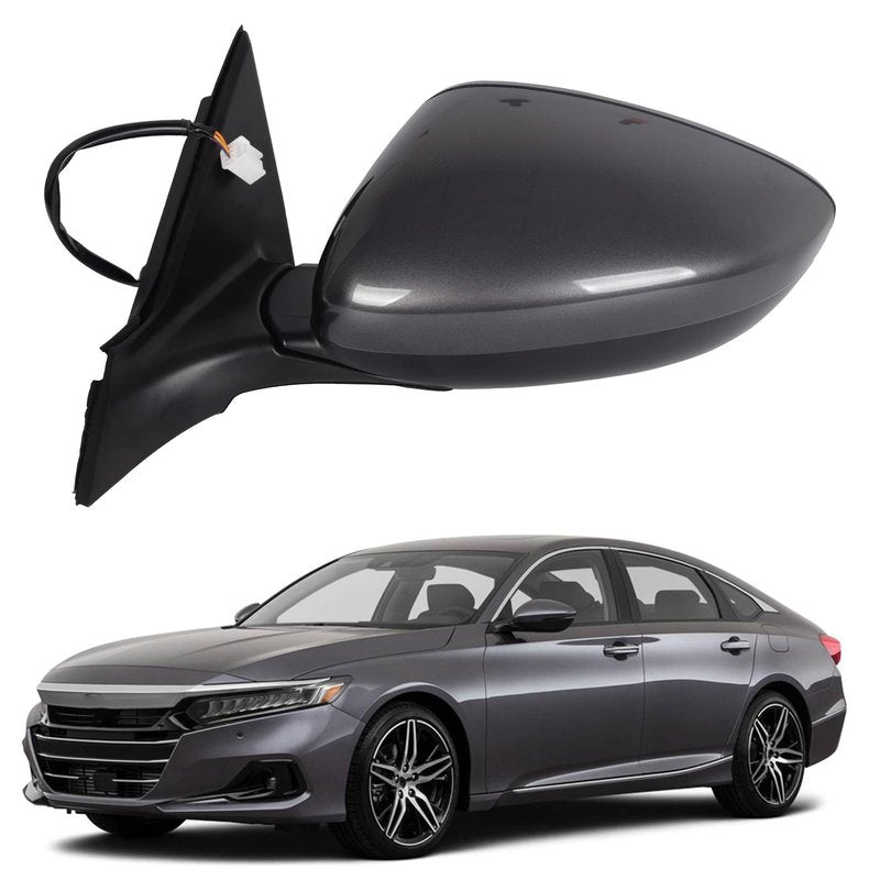Dasbecan Left Driver Side Mirror Assembly Compatible with Honda Accord LX Sport 1.5T 2018-2025 Power | Non-Heated | Gray Repalces# HO1320328 76258-TVA-A02, Modern Steel Metallic-3Pins