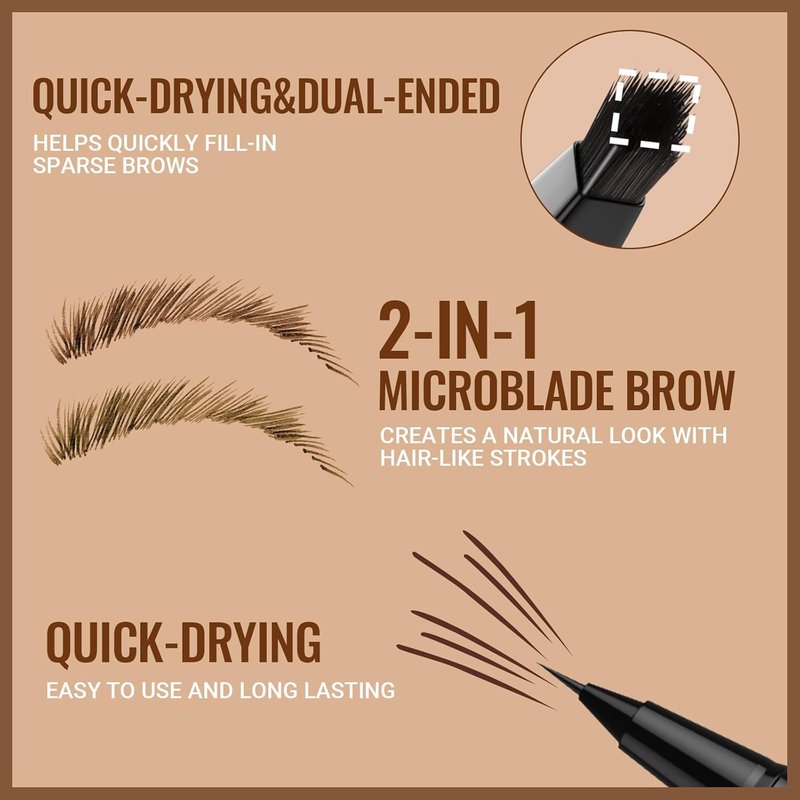 iMethod Eyebrow Pen - 2-in-1 Dual-Ended Microblading Pencil for Women | Long-Lasting Waterproof Dark Brown