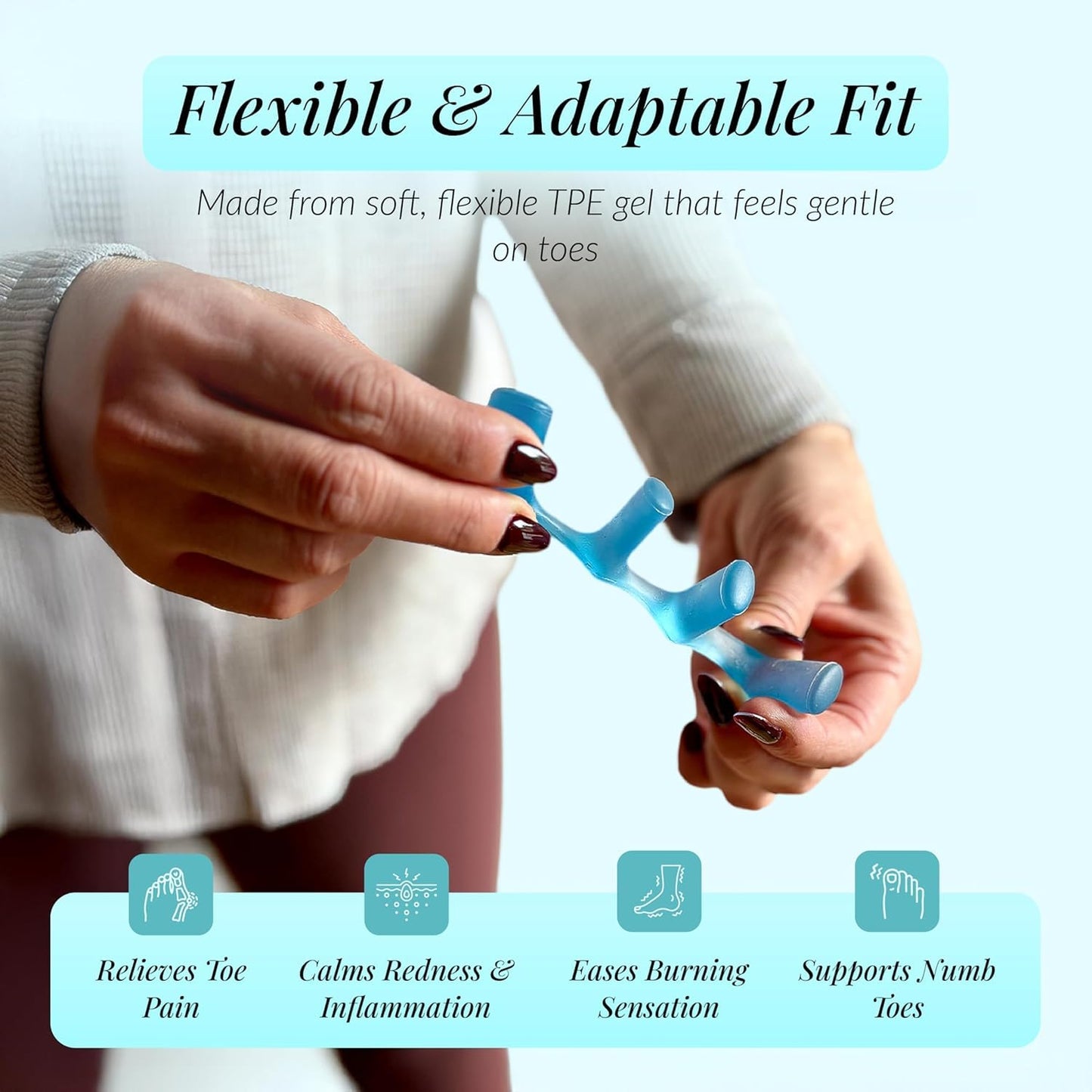 Toe Separators for Yoga & Foot Recovery - Soft Gel Spacers | Small Blue, 1 Pair, Reusable & Washable