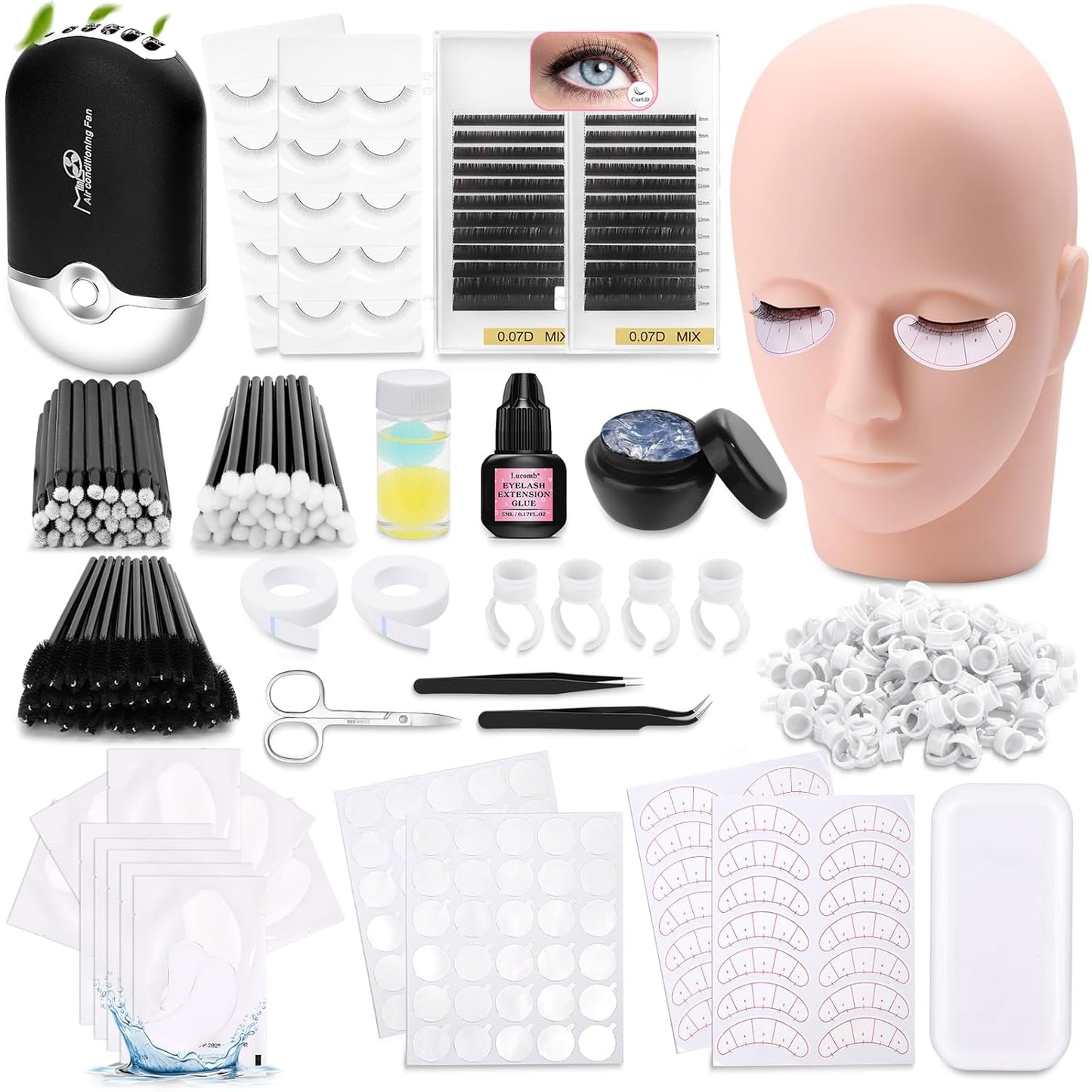 Eyelash Extension Kit - Complete Lash Training Tools Set for Beginners | Mannequin Head, Glue, Tweezers & More