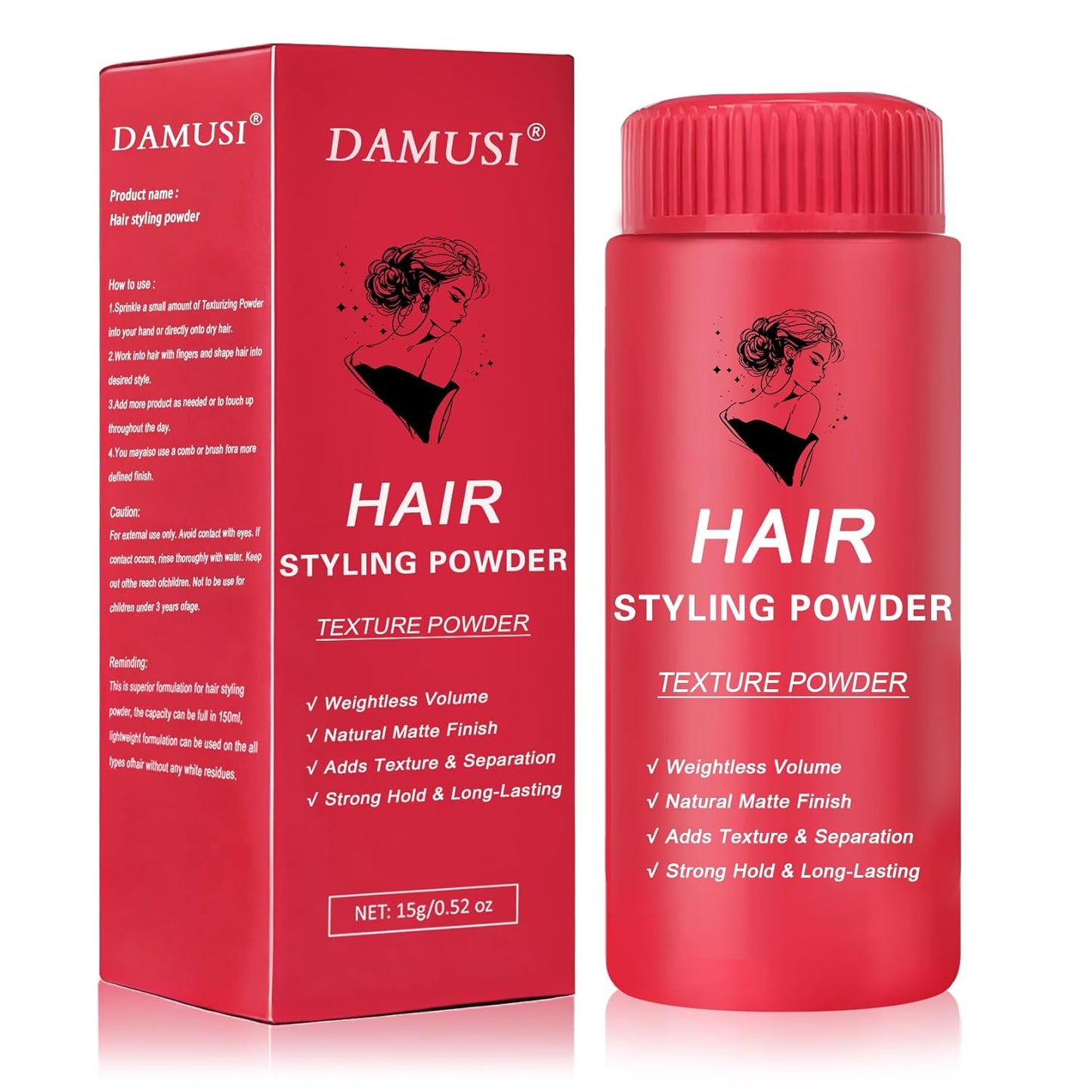DAMUSI Hair Texture Styling Powder - Mattifying Volume Powder for Men & Women | Strong Hold, Easy Application, 0.52 Oz