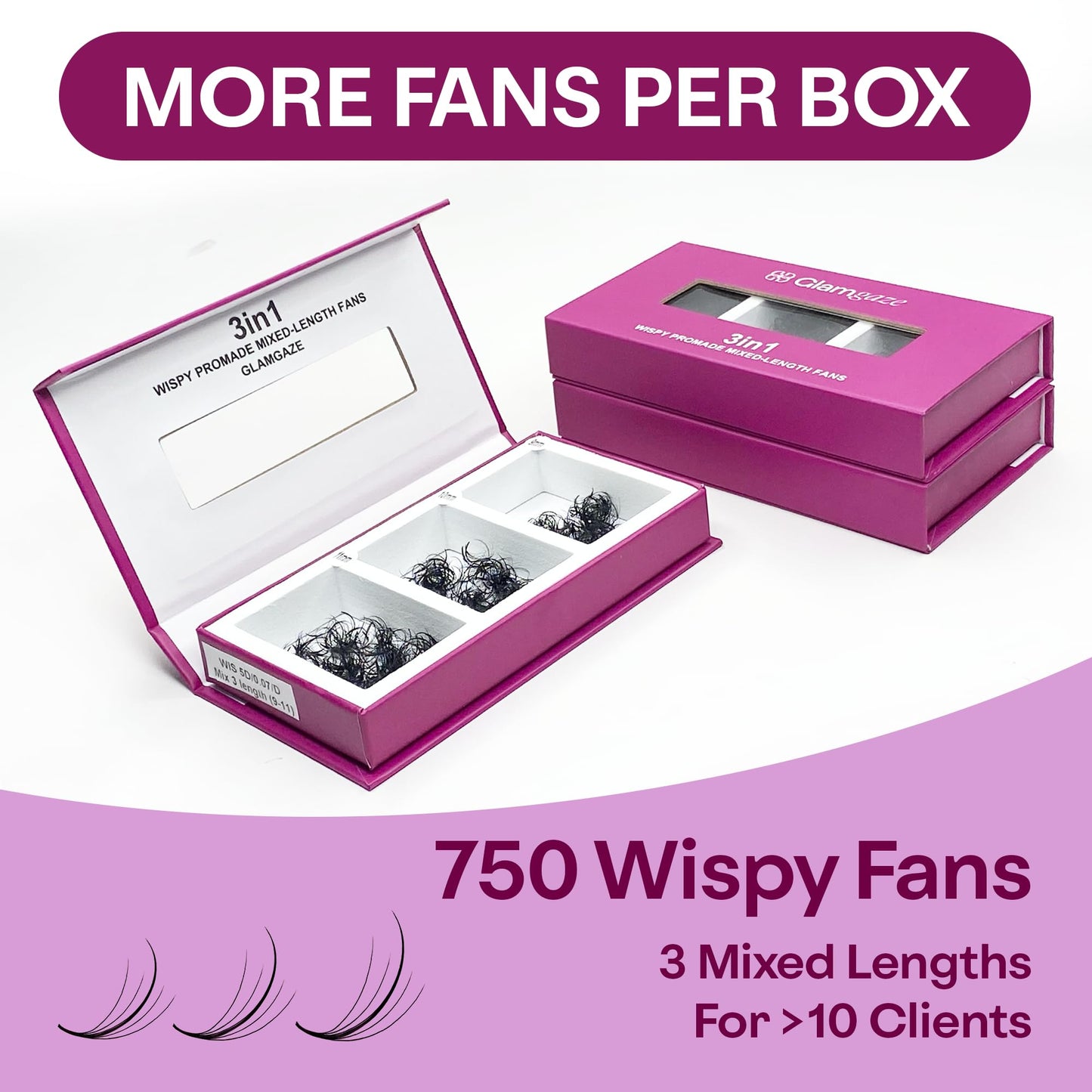 GLAMGAZE 750 Wispy Promade Fans - 5D 7D 9D, C D CC Curl 0.05-0.07mm Thickness Mixed Length - Handmade Wispy Eyelash Extensions Loose Premade Lash Fans Soft Spikes Volume Lash (9D-0.05-C, 11/12/13)
