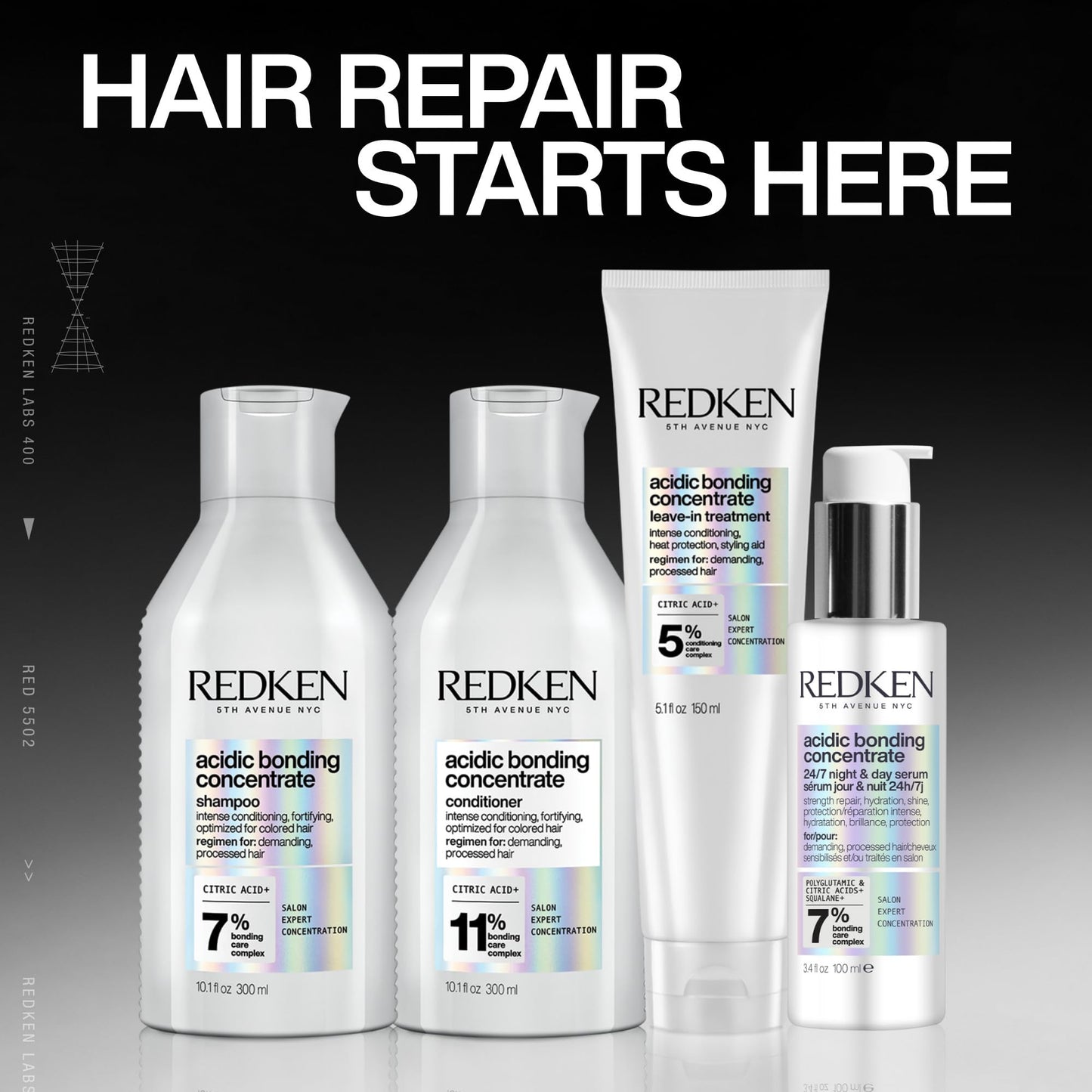 Redken Acidic Bonding Concentrate Shampoo - For Damaged Hair Repair, Strengthens and Repairs Weak and Brittle Hair, Sulfate-Free, Color Safe, With Citric Acid, 10.1 Fl Oz