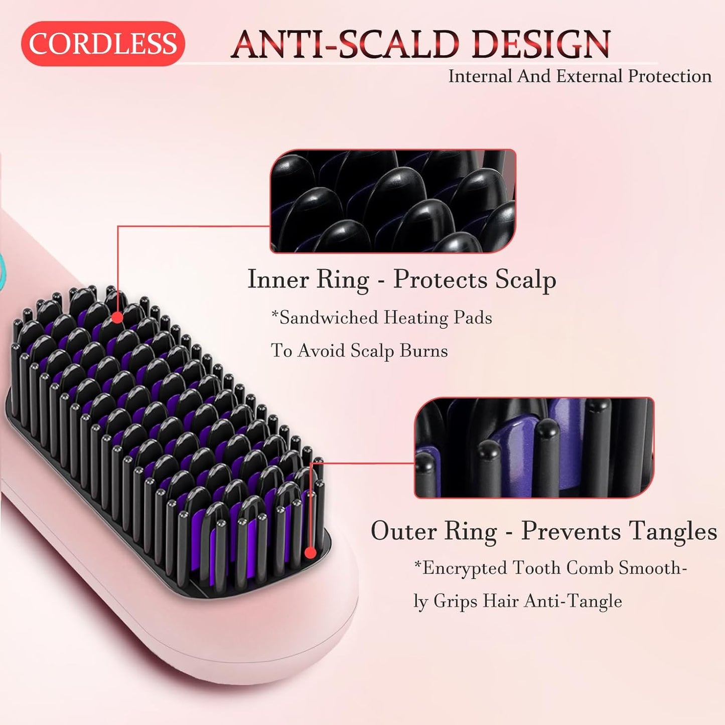 Cordless Hair Straightener Brush - Portable Styling Comb with 9600mAh Battery | 9 Temp Settings, Anti-Scald, Travel-Friendly