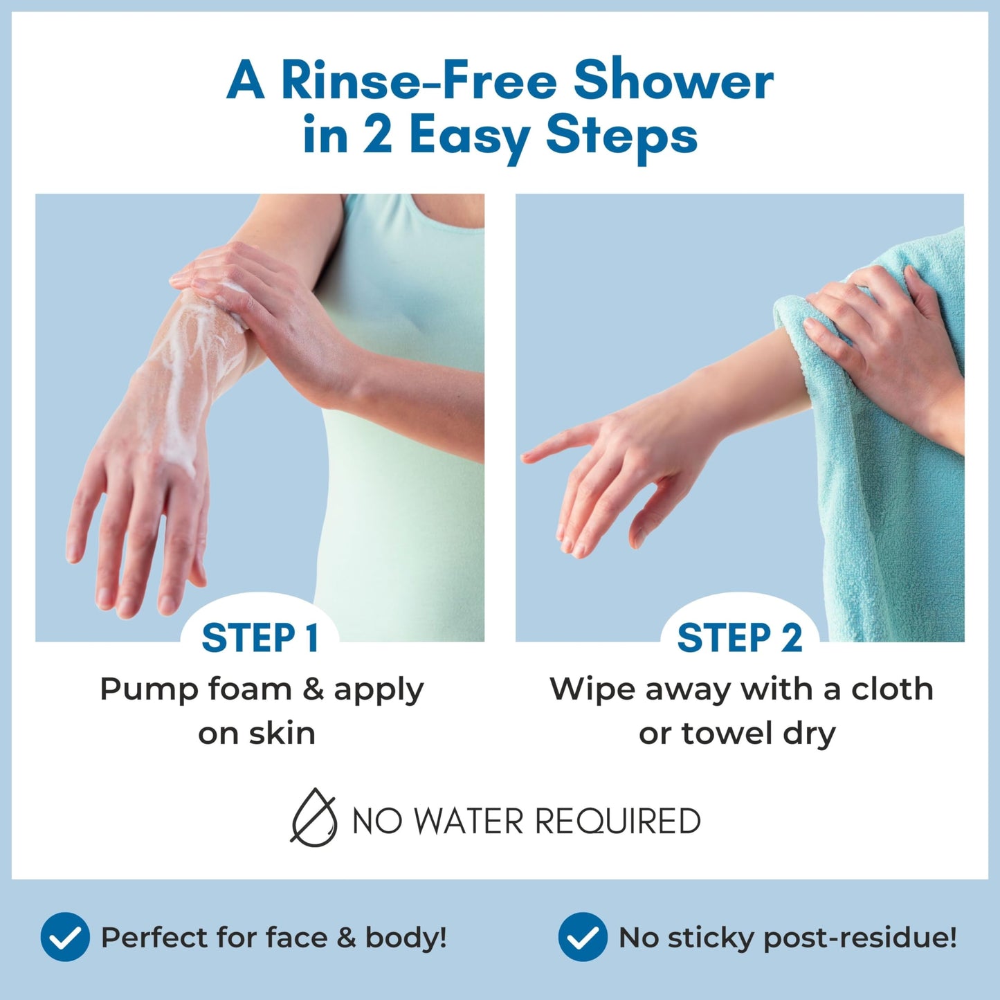 Nurture Rinse Free Waterless Foaming Cleanser for Women, Camping, Elderly & Hospital Care | No Rinse Body Wash with Aloe for Sensitive Dry Skin | Moisturizing & Gentle Cleanser
