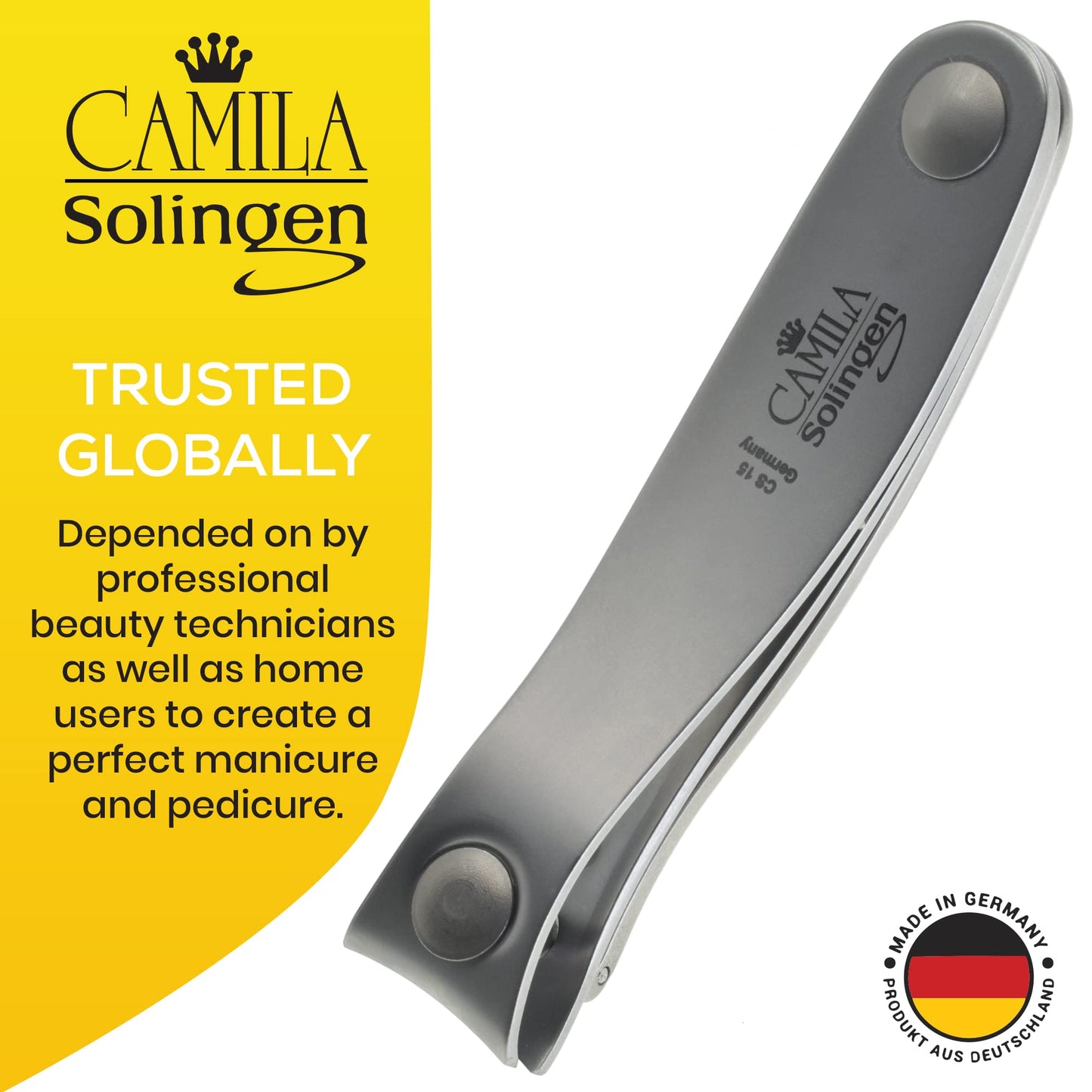Camila Solingen CS15 3" Fingernail Clipper and Toenail Clipper for Manicure and Pedicure - Professional Nail Clippers with Precision Super Sharp Blades - German Carbon Steel Cuticle Trimmer