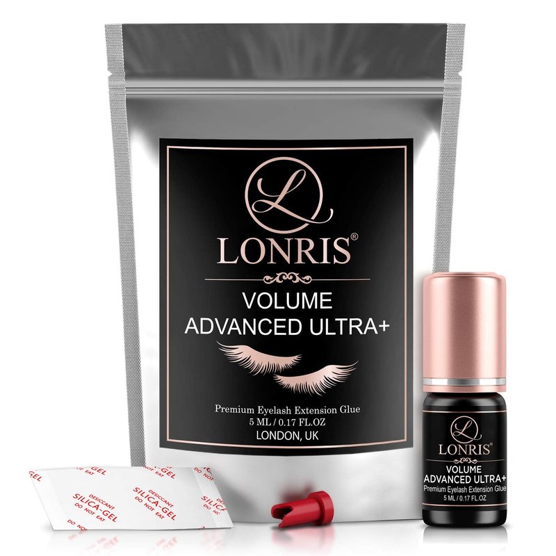 7-8 Weeks Retention/Eyelash Extension Glue Volume Advanced Ultra+ LONRIS Lash 5 ml/1-2 Sec Drying time/Maximum Bonding/Semi-Permanent Extensions Supplies/Professional Use Only Black Adhesive