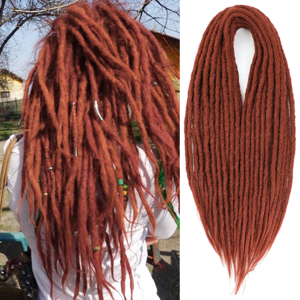 BUFENGSUN Straight Dreads Synthetic Double Ended Dreadlock Extensions 24inches 25 Strands Width 1.2cm Soft DE Dreadlocks Extensions for Women (25 Strands, #350)