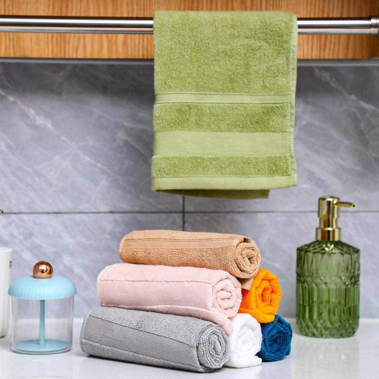 Mindsoft 21 Pack Washcloths for Face 14" x 14" Absorbent and Soft Hand Towels Bulk Set 100% Cotton Ring Spun Hand Towels for Bathroom Gym Wash Cloths(Multicolor)