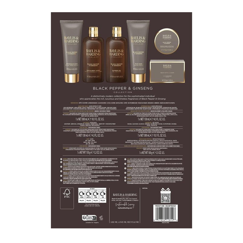 Baylis & Harding Gift Set for Men - Luxury Shower & Prep Pack - Black Pepper & Ginseng